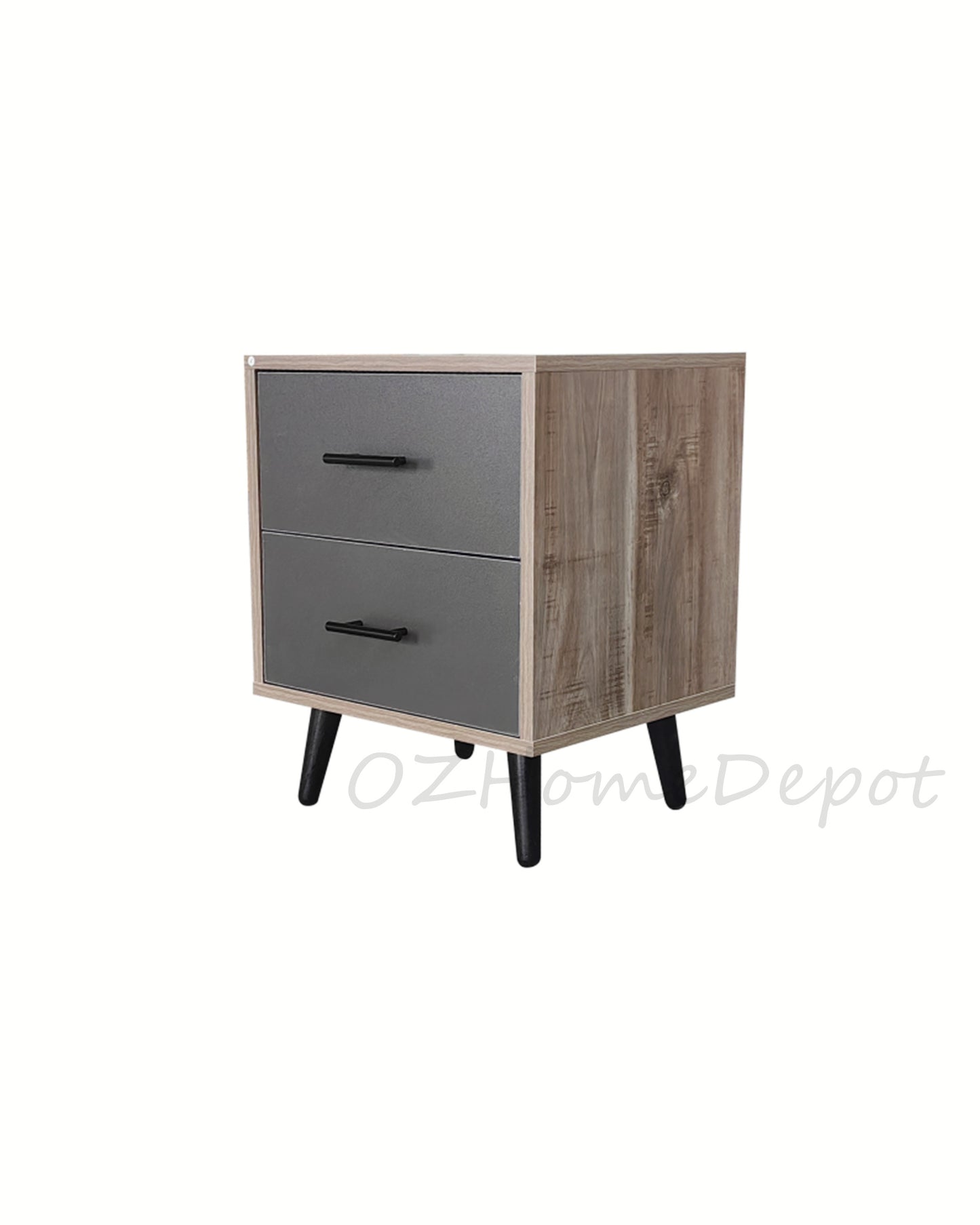 Coffee-colored Wood Grain with Gray Two-Drawer Bedside Cabinet | Storage Cabinet | 0020