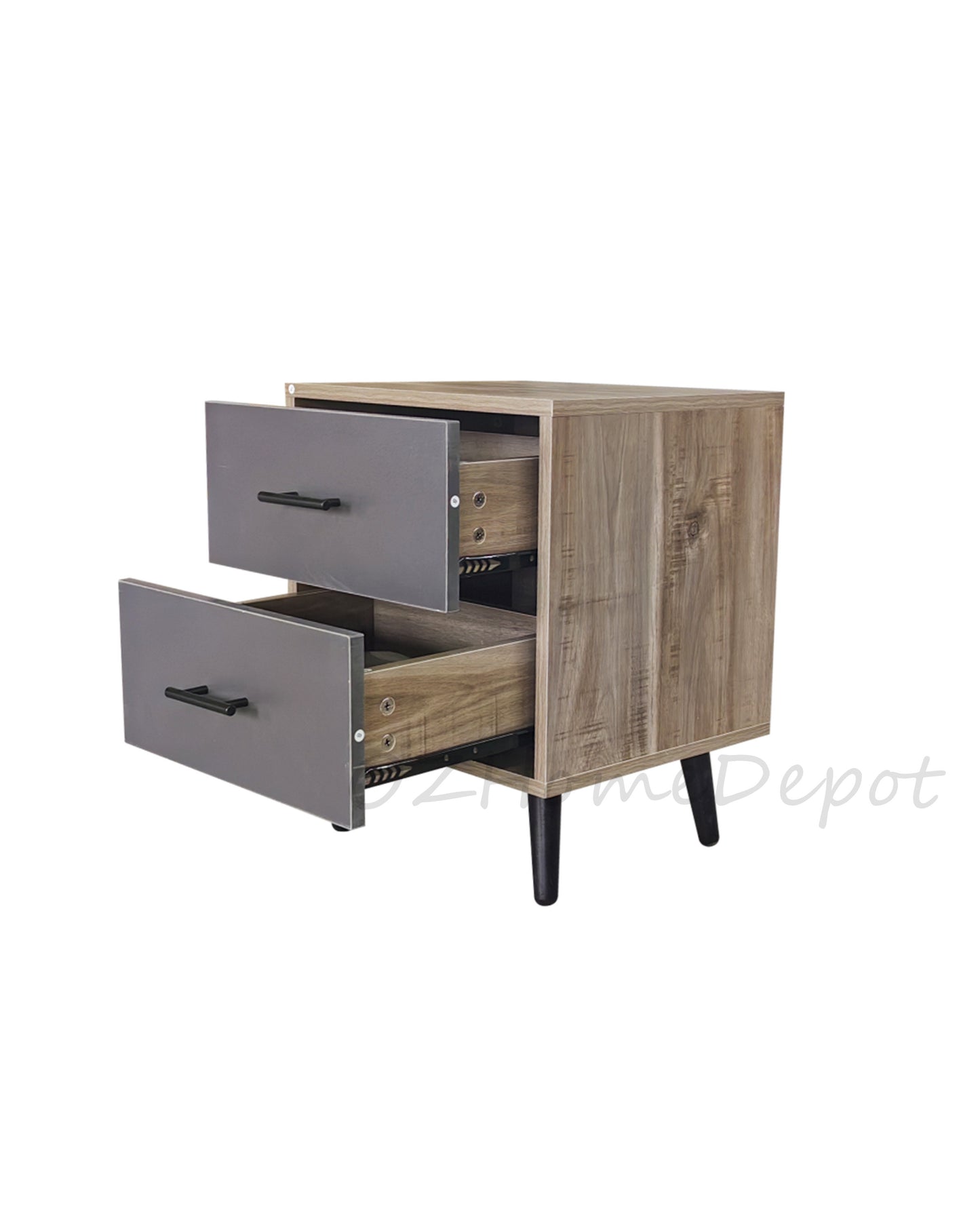 Coffee-colored Wood Grain with Gray Two-Drawer Bedside Cabinet | Storage Cabinet | 0020