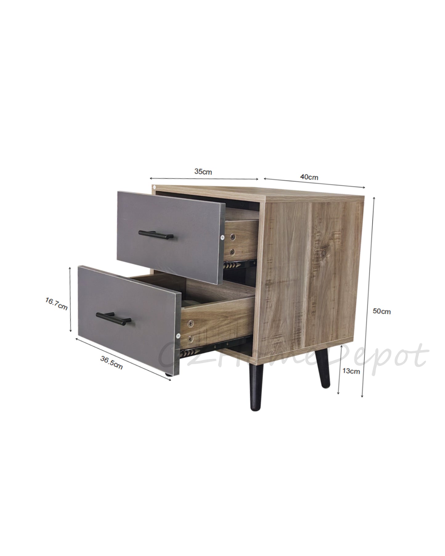 Coffee-colored Wood Grain with Gray Two-Drawer Bedside Cabinet | Storage Cabinet | 0020