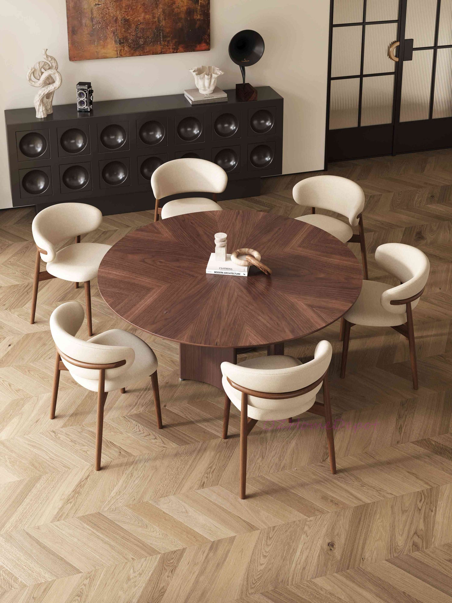 CALLIOPE Timber Walnut Color Round Dining Table 120cm `135cm 150cm 9068