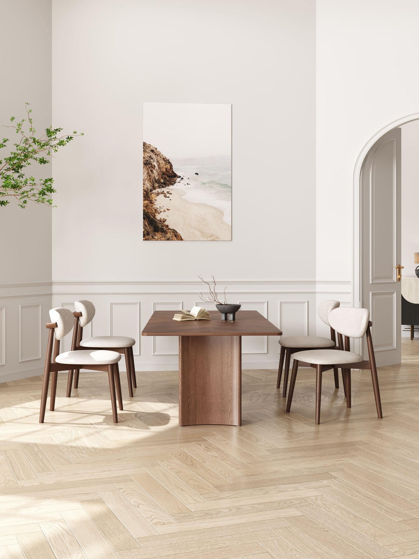 MARS Parquet Timber Walnut Color Dining Table/Solid Timber Frame/Natural Wood Color Legs