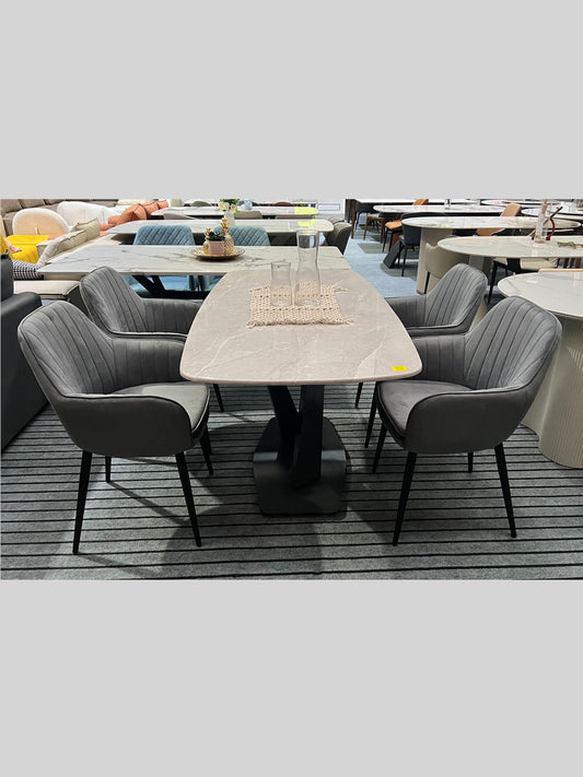 【Sample SALE】150cm Marble Dining Table with Four Flannel Dining Chairs Set