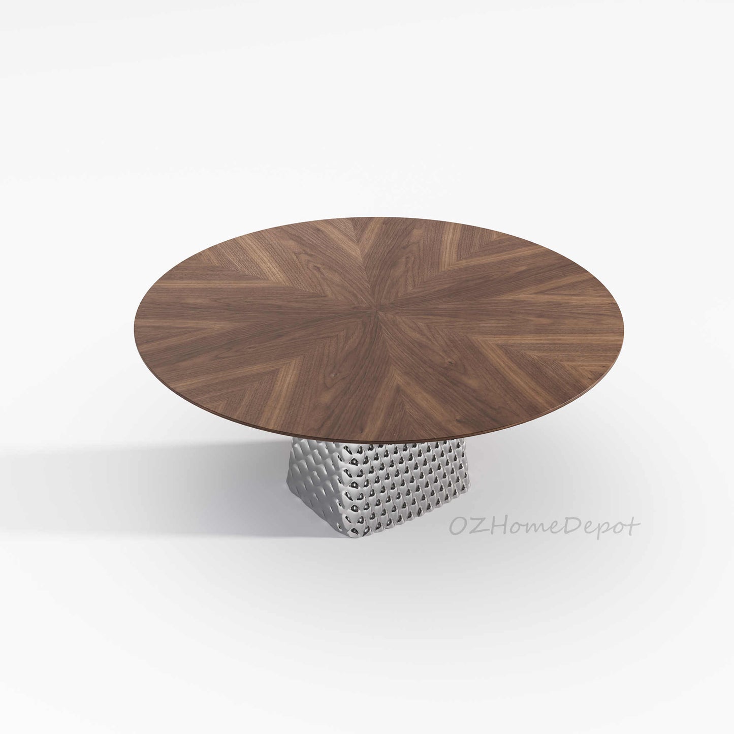 NIKA Walnut Color Spliced Tabletop with Gunmetal Base Dining Table | 9052