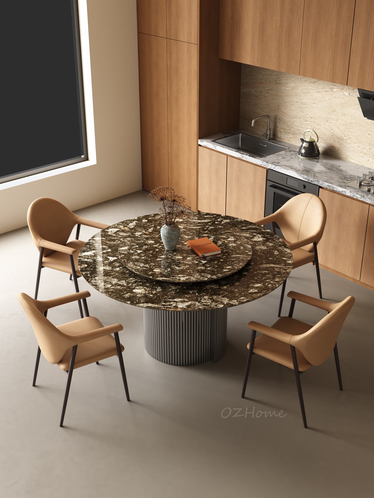 【Pre-Order】ENEA Black Marble Crystal Stone Pattern Round Dining Table, Multiple Sizes | 9072