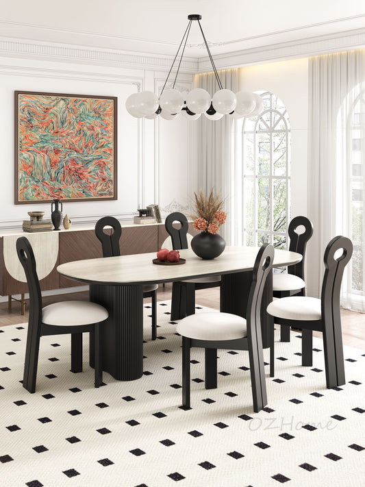 【Pre-order】OPHELIA Gothic Style Black with White Marble-Patterned Sintered Stone Tabletop Oval Dining Table 180cm Customizable | 9095