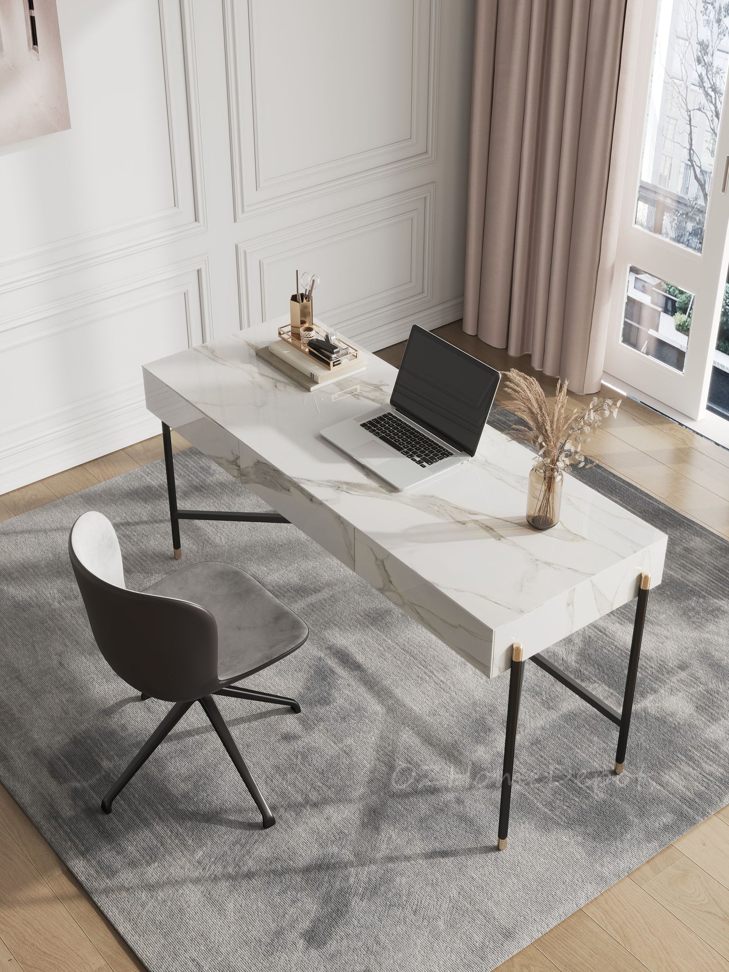 Igor Sintered Stone Top  Study Desk with Drawers /Steel Legs/Ceramic/ Home Office Desk