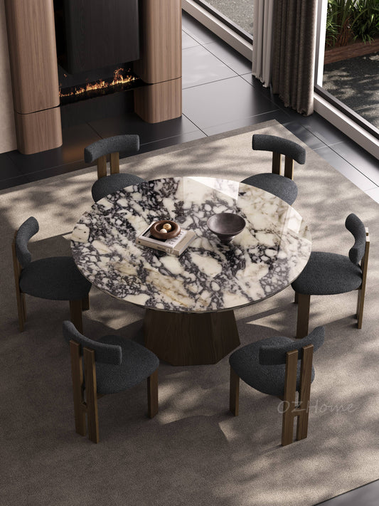 TACITUS Roman Design Luxury Natural Cut Marble Circular Dining Table, 150cm, Customizable | 9053-150