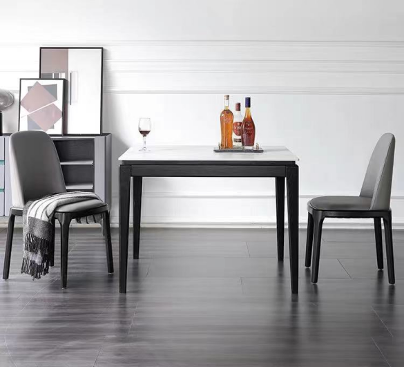 KILIAN Stone Surface Square Black Solid Wood Base Dining Table | 9022