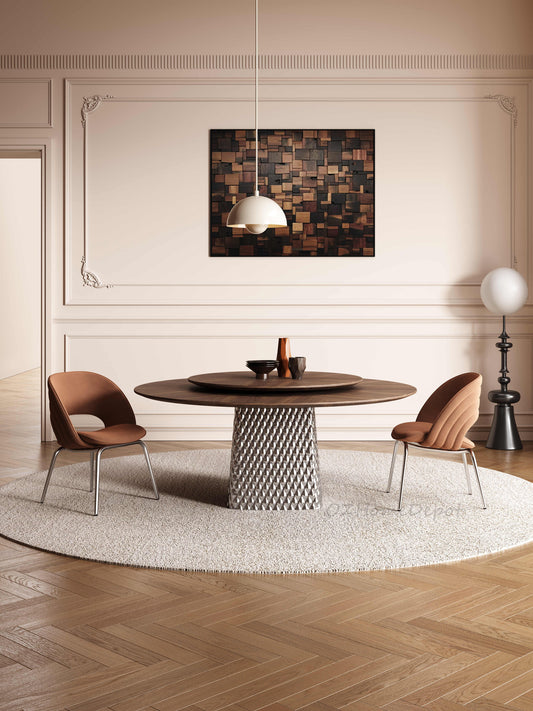 NIKA Walnut Color Spliced Tabletop with Gunmetal Base Dining Table | 9052