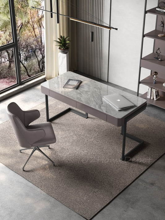 Ezio Sintered Stone Top  Study Desk with Drawers /Steel Legs/Ceramic/ Home Office Desk