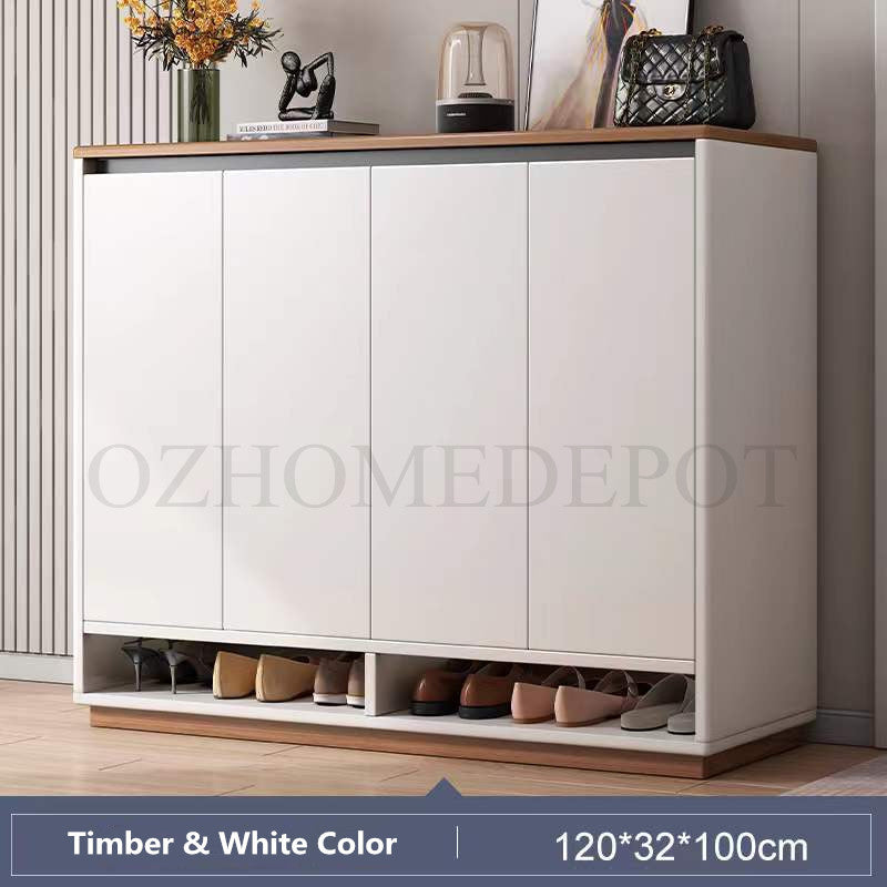 Natural Wood Color with White Four-Door Large 140cm Shoe Cabinet | SS-002