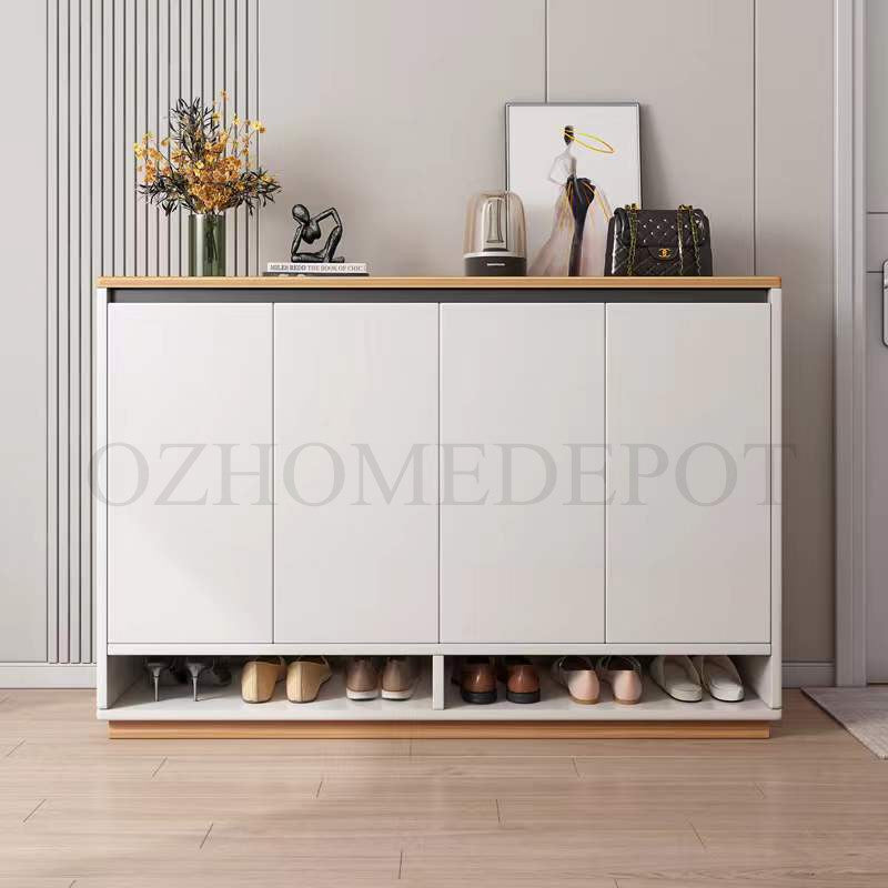 Natural Wood Color with White Four-Door Large 140cm Shoe Cabinet | SS-002