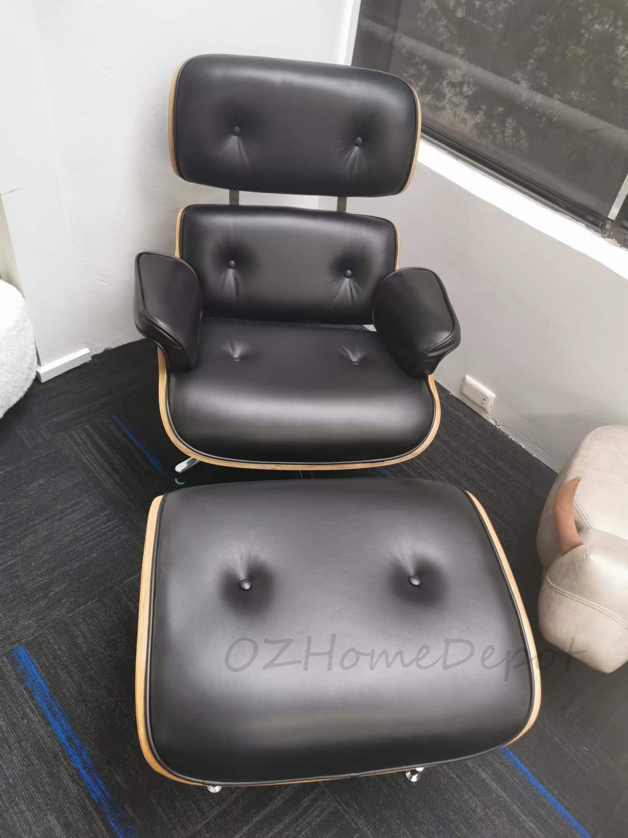 EAMES Classic Replica Eames Black Leather Lounge Chair with Ottoman | S-2001-ORG