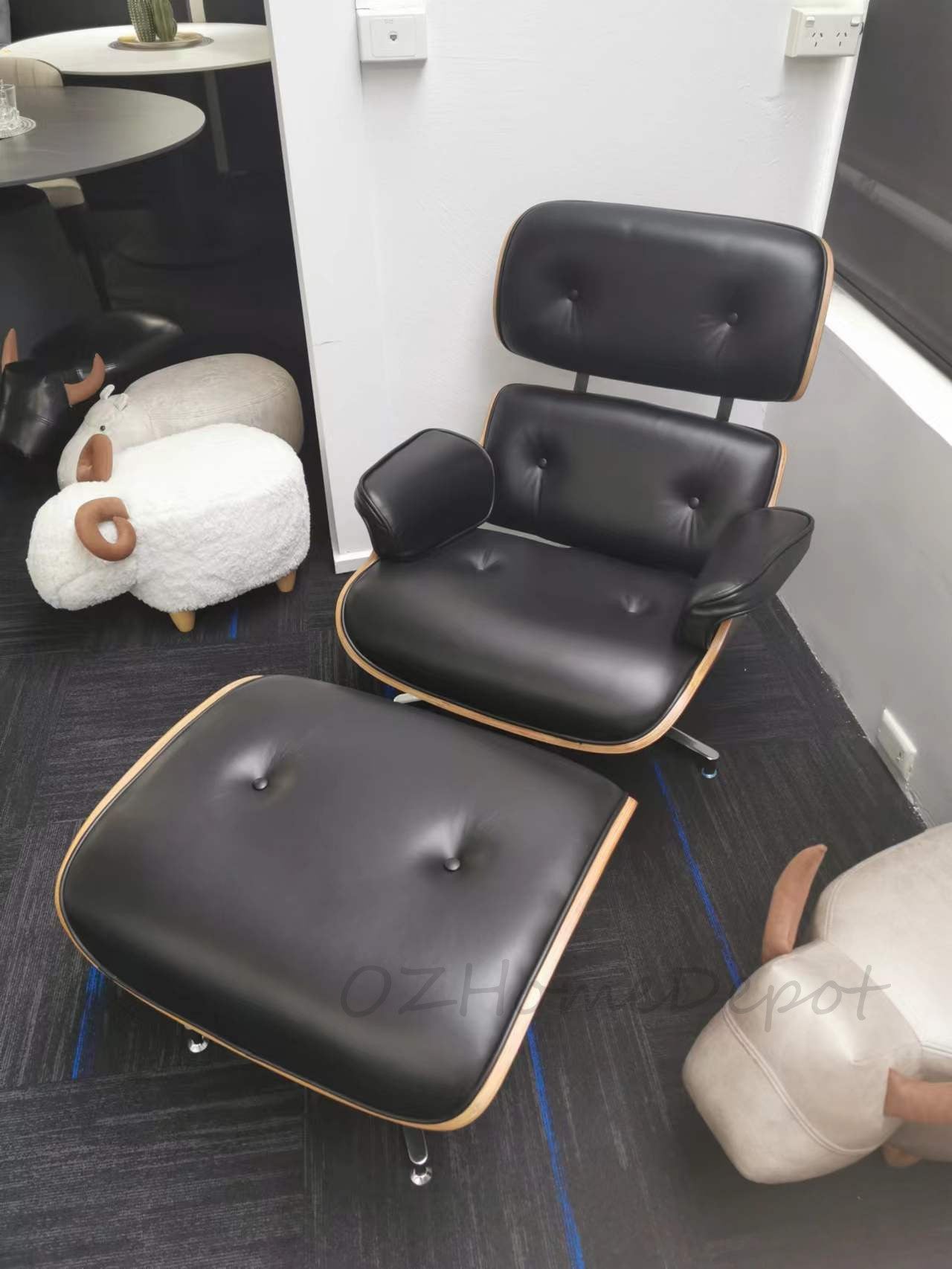 EAMES Classic Replica Eames Black Leather Lounge Chair with Ottoman | S-2001-ORG