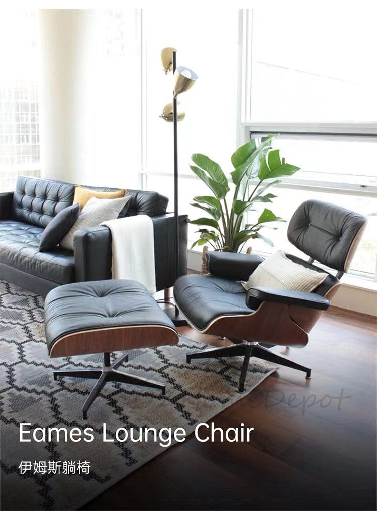 EAMES Classic Replica Eames Black Leather Lounge Chair with Ottoman | S-2001-ORG