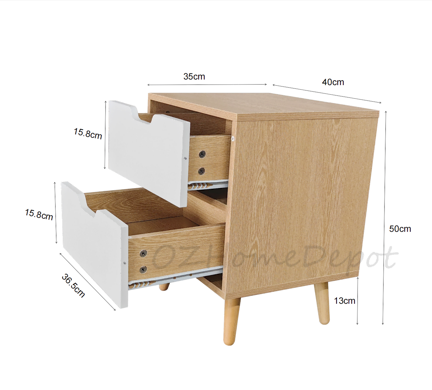 Natural Wood Color with White Double-Drawer Bedside Cabinet | Storage Cabinet | 0021