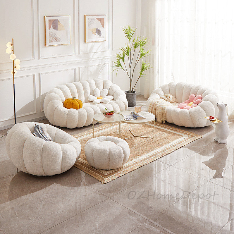 "PUMPKIN 【Special Offer with Footstool】Multiple Colors, Internet Famous Style, Milk White Sherpa Single Sofa in Pumpkin Shape