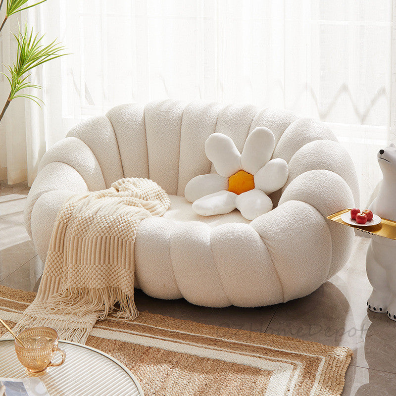 "PUMPKIN 【Special Offer with Footstool】Multiple Colors, Internet Famous Style, Milk White Sherpa Single Sofa in Pumpkin Shape