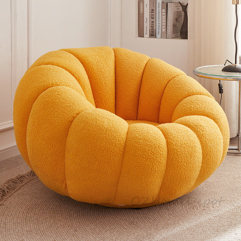 "PUMPKIN 【Special Offer with Footstool】Multiple Colors, Internet Famous Style, Milk White Sherpa Single Sofa in Pumpkin Shape