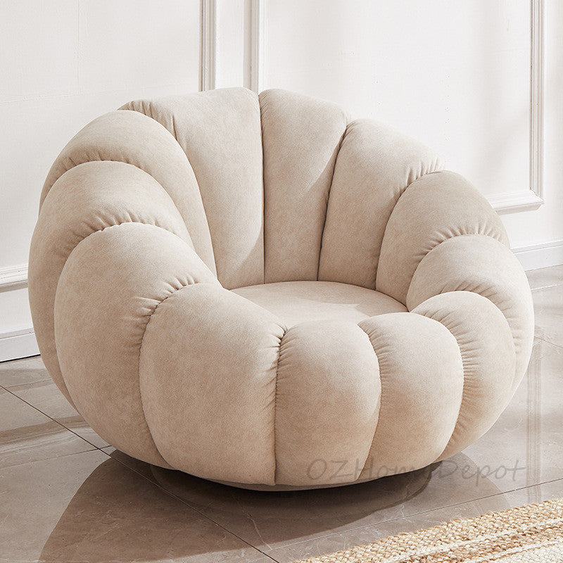 "PUMPKIN 【Special Offer with Footstool】Multiple Colors, Internet Famous Style, Milk White Sherpa Single Sofa in Pumpkin Shape