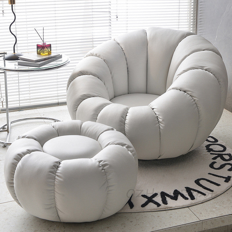 "PUMPKIN 【Special Offer with Footstool】Multiple Colors, Internet Famous Style, Milk White Sherpa Single Sofa in Pumpkin Shape