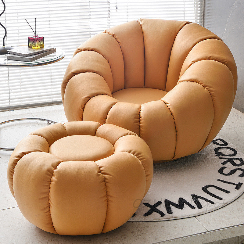 "PUMPKIN 【Special Offer with Footstool】Multiple Colors, Internet Famous Style, Milk White Sherpa Single Sofa in Pumpkin Shape