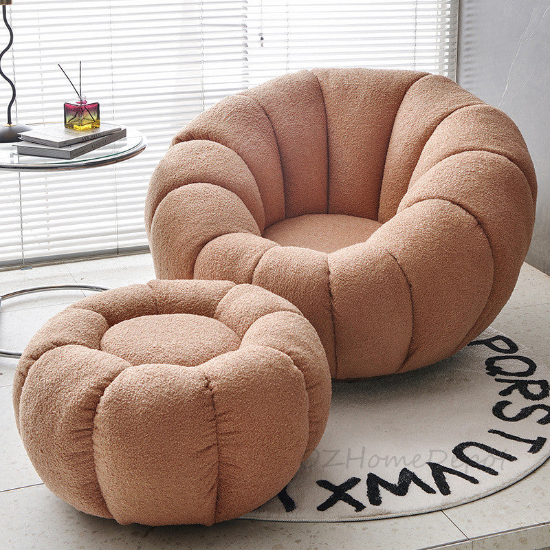 "PUMPKIN 【Special Offer with Footstool】Multiple Colors, Internet Famous Style, Milk White Sherpa Single Sofa in Pumpkin Shape