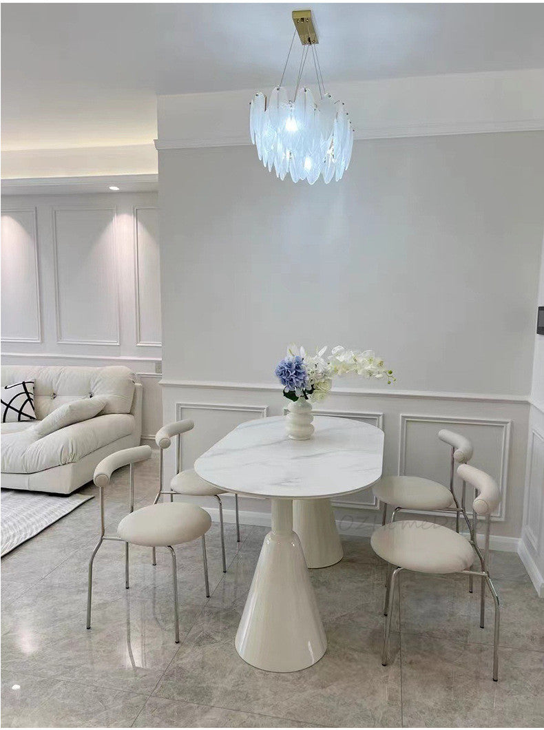 CREAMY Marble-Inspired with Gloss Finish Sintered Stone Top 1.8M Dining Table |Dining Table | Oval Table