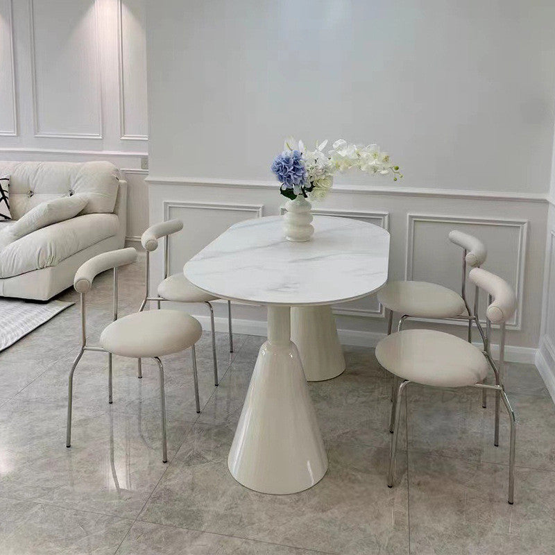 CREAMY Marble-Inspired with Gloss Finish Sintered Stone Top 1.8M Dining Table |Dining Table | Oval Table