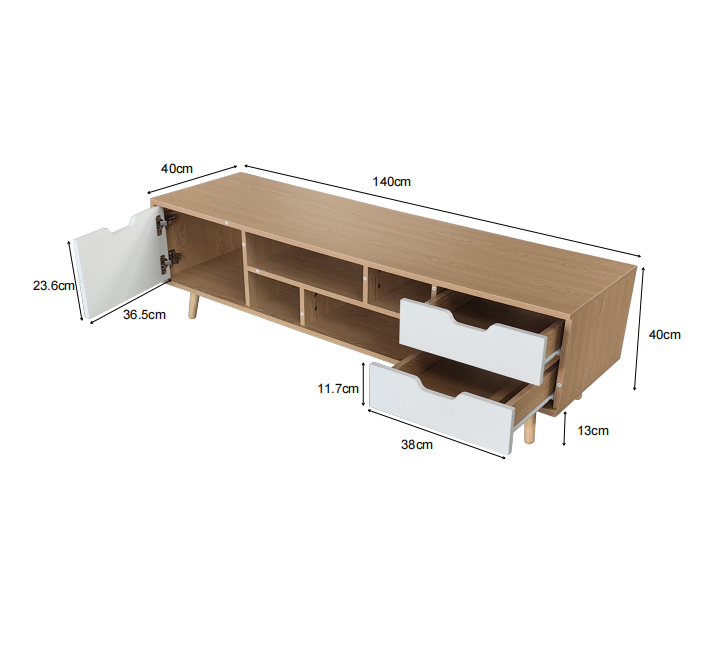 Natural Wood Color with White Double-Drawer Single Cabinet Door TV Cabinet | 2001 New Model