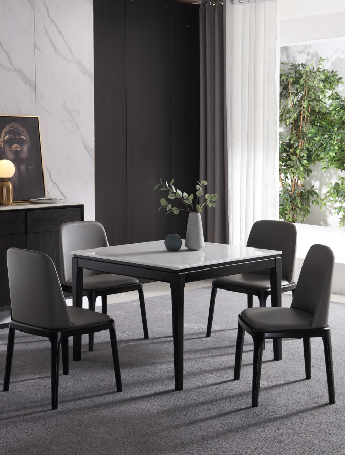 KILIAN Stone Surface Square Black Solid Wood Base Dining Table | 9022