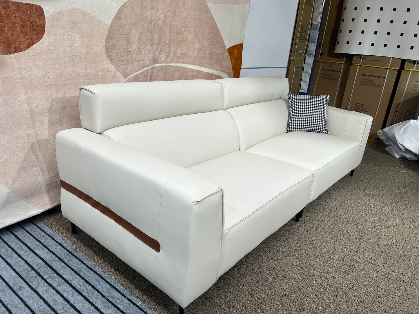 MANDU Milk White Genuine Leather Three-Seater Sofa 246cm | 1026-246