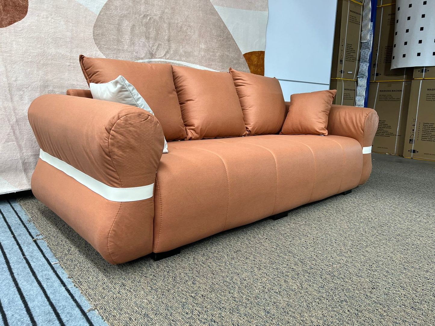 【Pre-order】CARAMEL Brown Scratch-Resistant Fabric Three-Seater Sofa Long Sofa 210cm | 1030-210