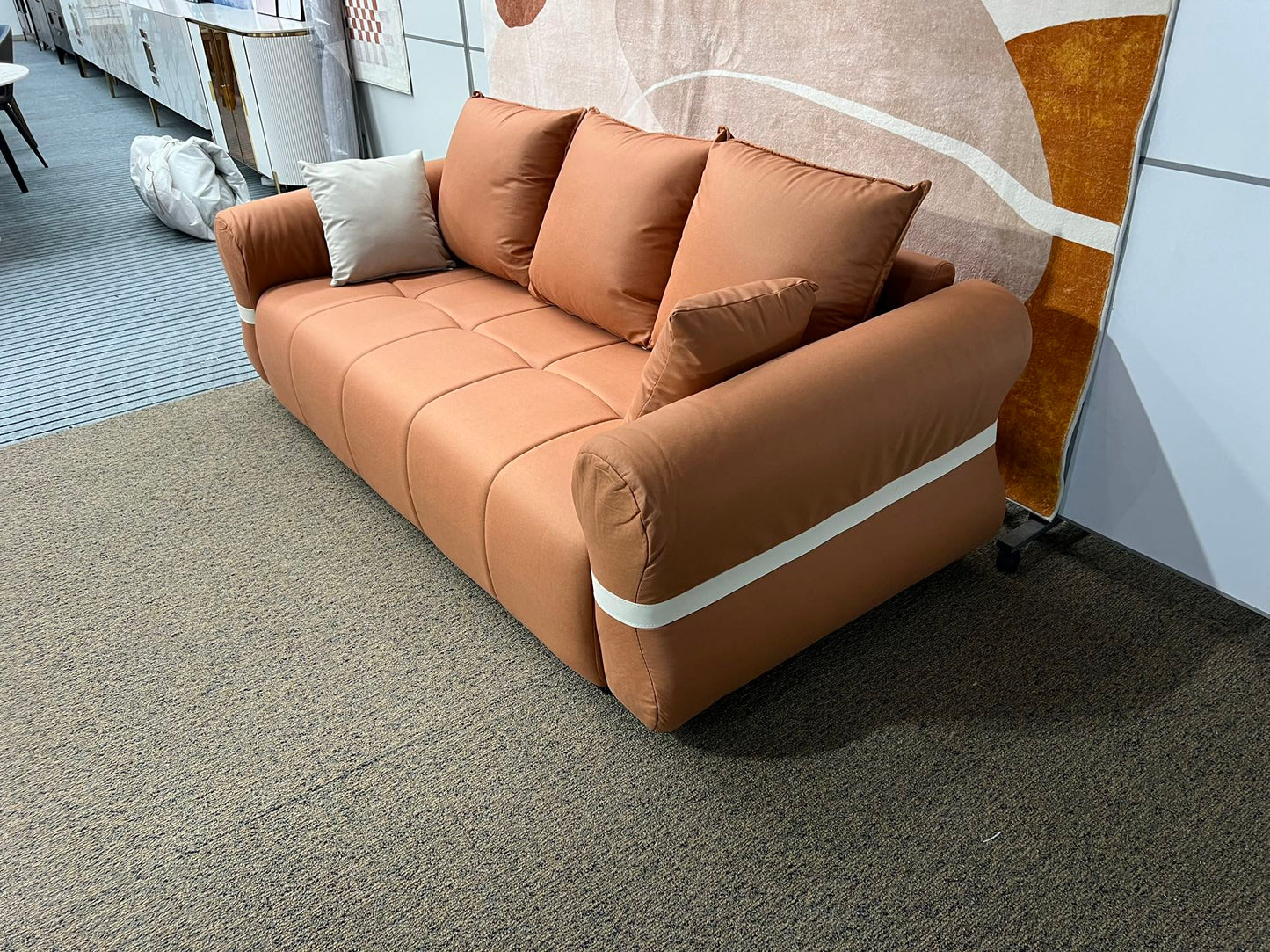 【Pre-order】CARAMEL Brown Scratch-Resistant Fabric Three-Seater Sofa Long Sofa 210cm | 1030-210