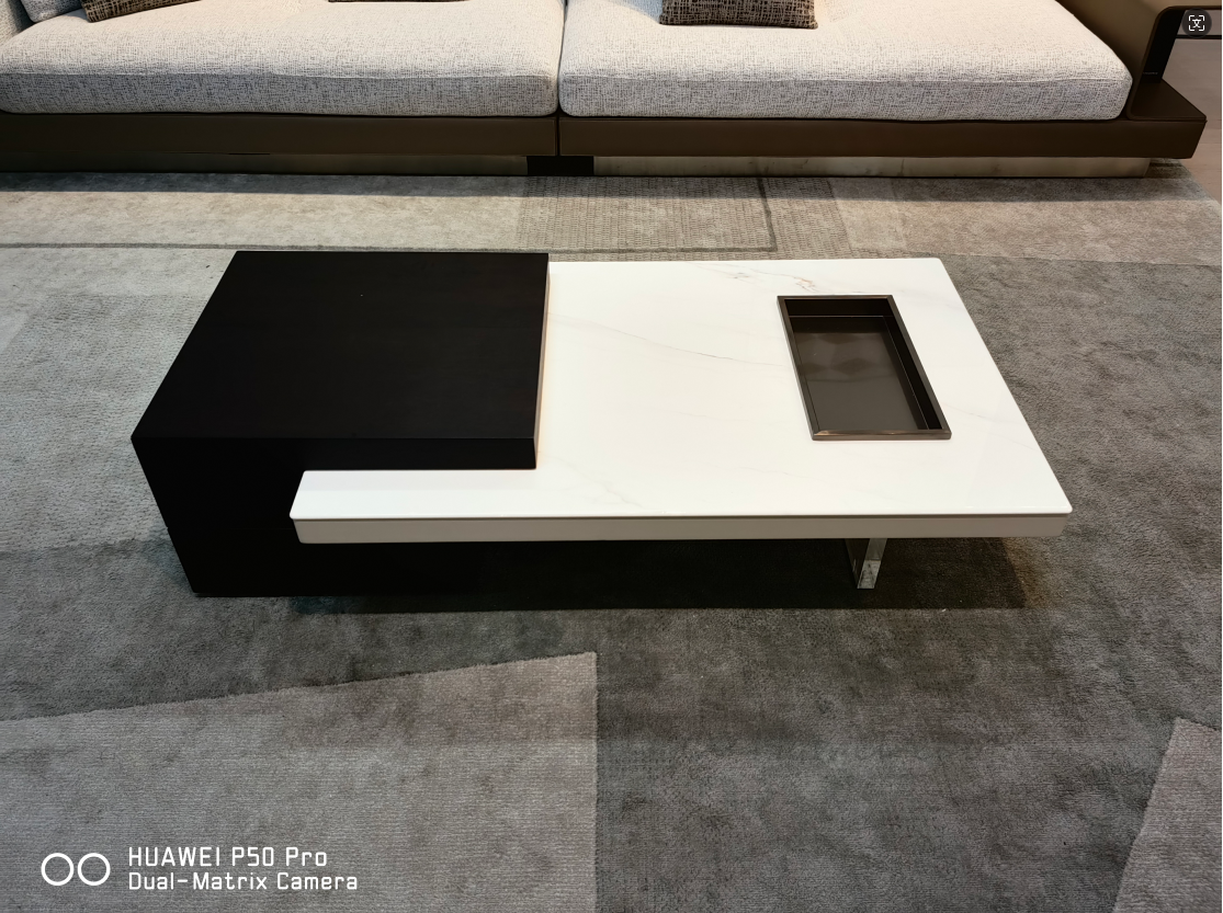 OTTAVIO Designer Edition Black and White Slate Coffee Table with Transparent Legs | Coffee Table | 5062