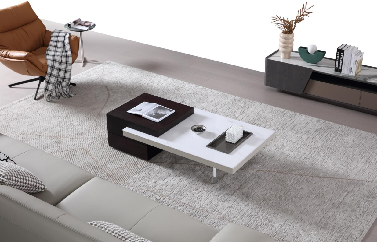 OTTAVIO Designer Edition Black and White Slate Coffee Table with Transparent Legs | Coffee Table | 5062