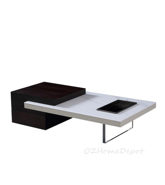 OTTAVIO Designer Edition Black and White Slate Coffee Table with Transparent Legs | Coffee Table | 5062