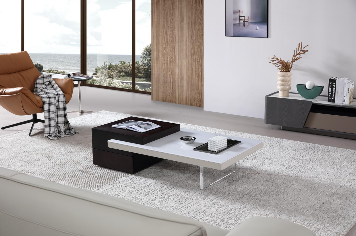 OTTAVIO Designer Edition Black and White Slate Coffee Table with Transparent Legs | Coffee Table | 5062