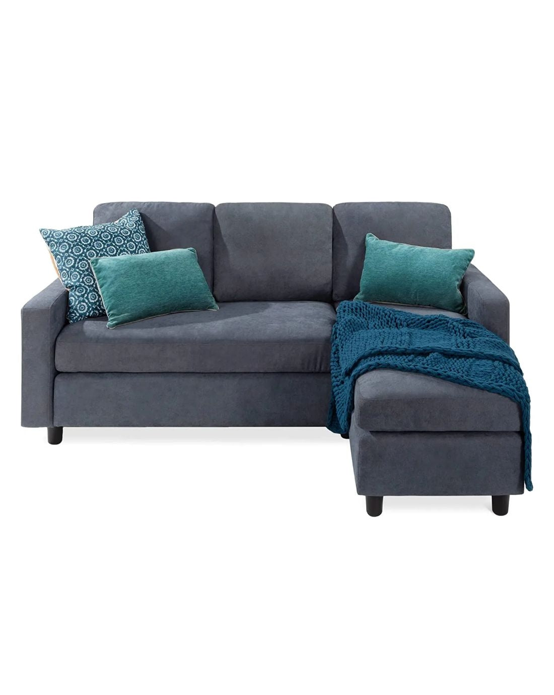 Linen Fabric 3-Seat Modular Sofa Grey With Ottoman | Reversible Ottoman | L Shape Sofa