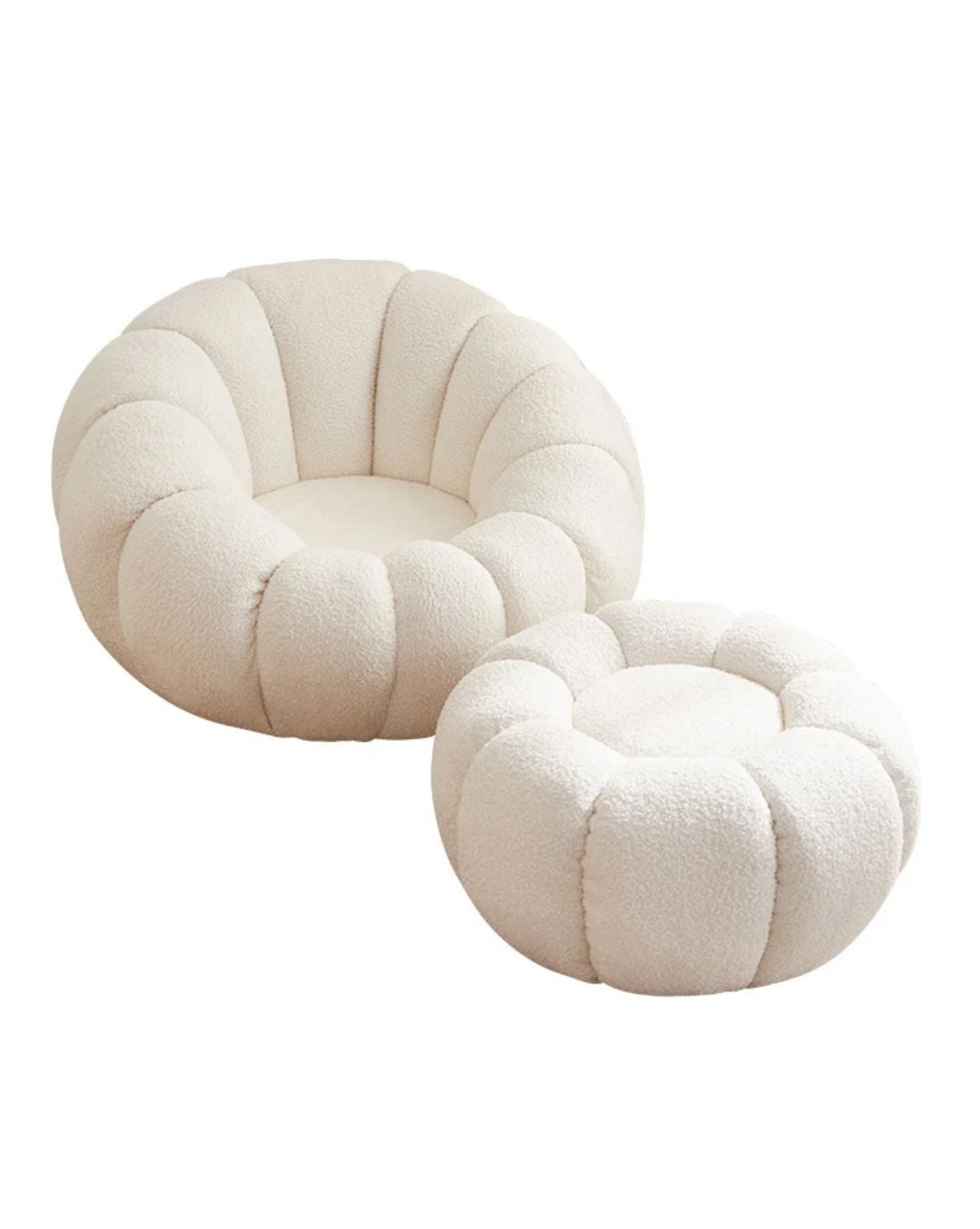 "PUMPKIN 【Special Offer with Footstool】Multiple Colors, Internet Famous Style, Milk White Sherpa Single Sofa in Pumpkin Shape