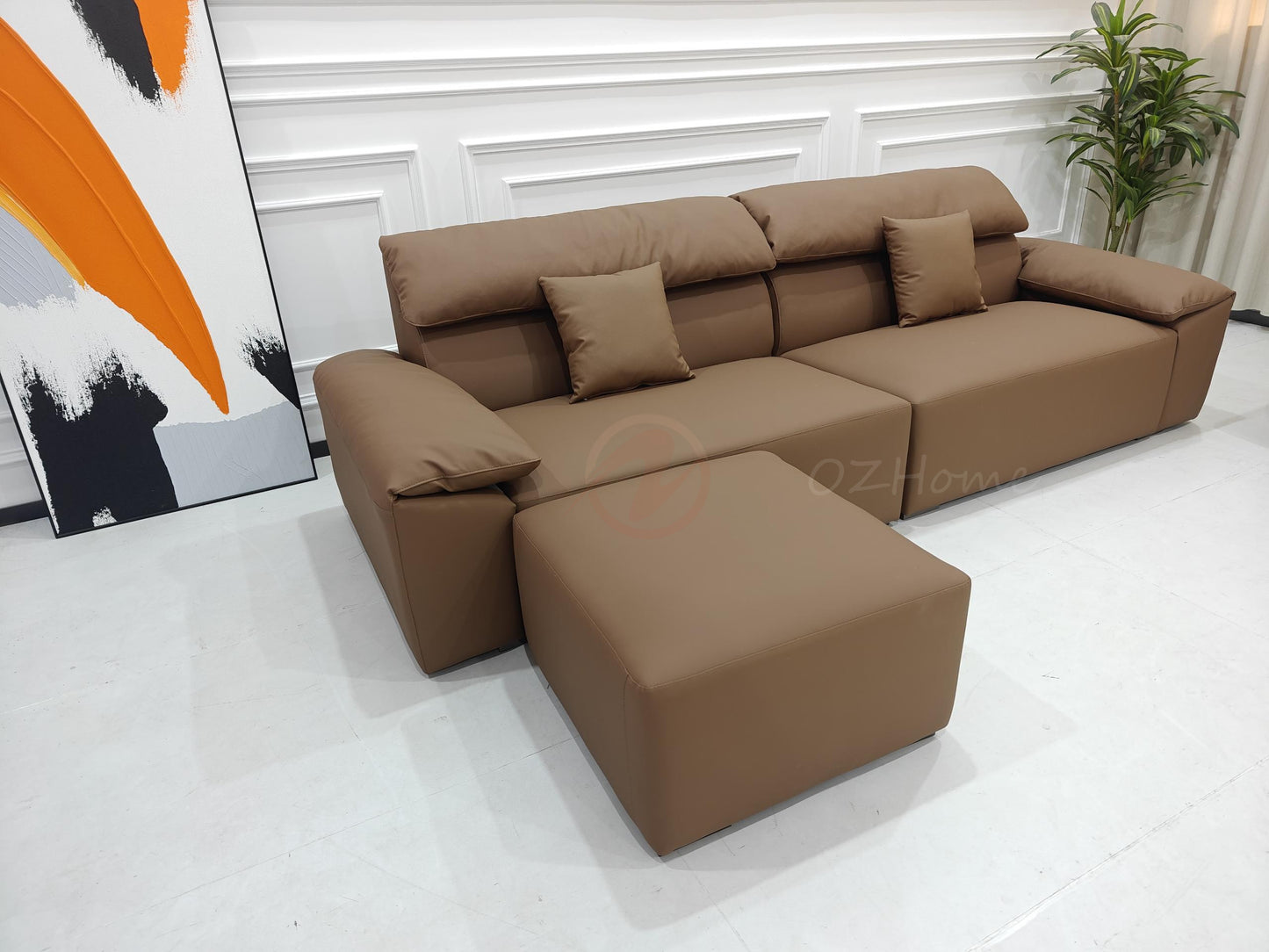 GNAEUS Luxury Italian-Style Genuine Leather Three-Seater Sofa with Elephant-Ear Design | Corner Sofa | Ottoman | Modular Sofa | SF-1041