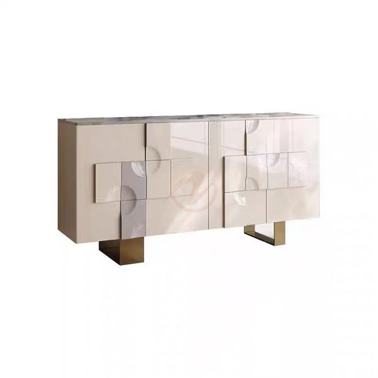 RENZO Italian Minimalist Sintered Stone Top Two-Tone Sideboard with Drawers | Entryway Cabinet | Shoe Cabinet | 7029