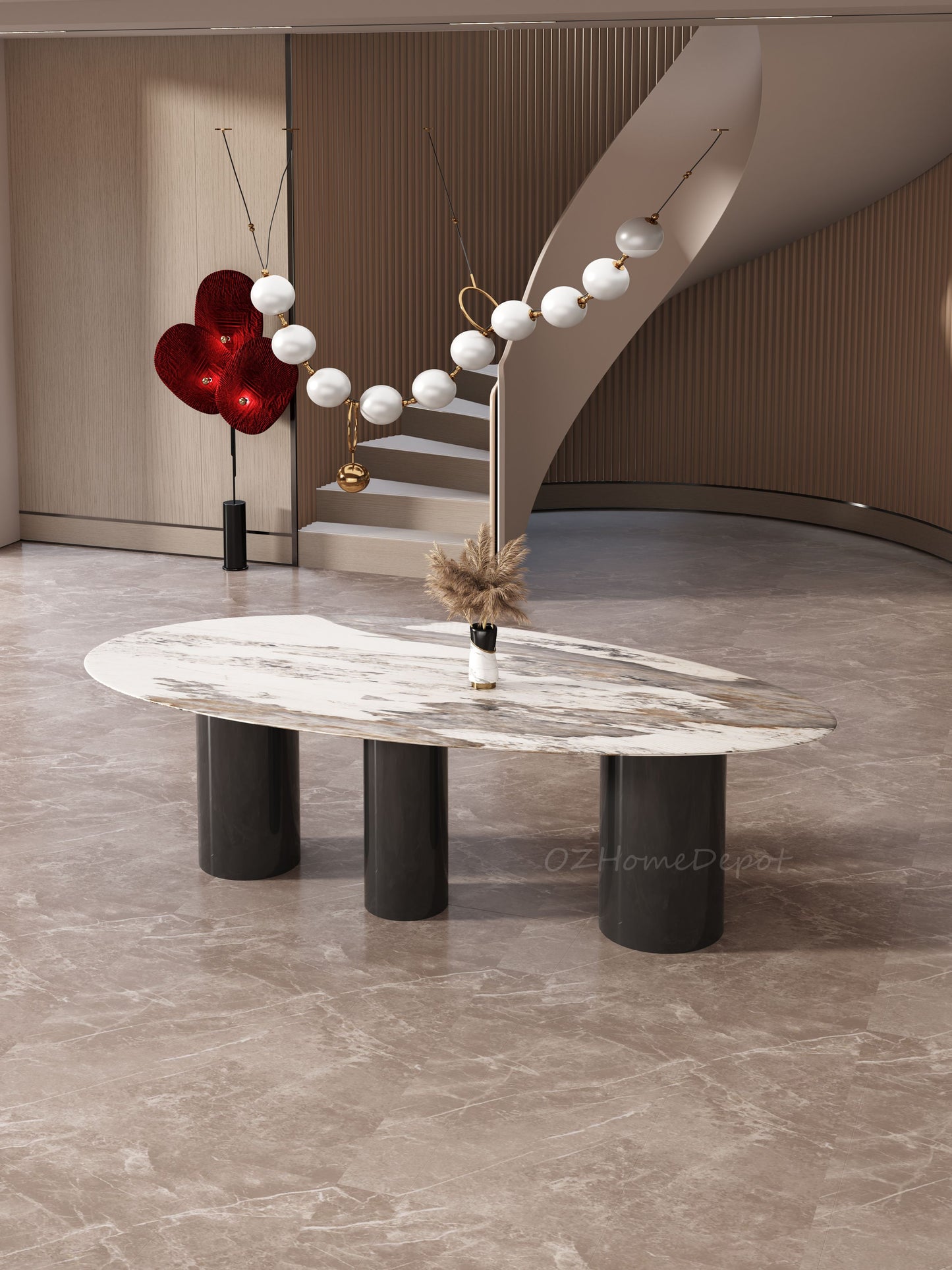 LAGOS Rain Drop  Shape Pandora Ceramic Oval  Dining Table| Steel Legs |