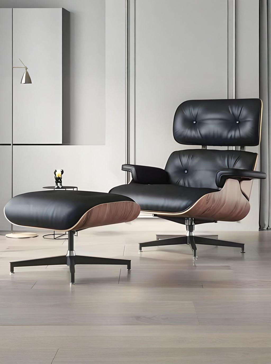 EAMES Classic Replica Eames Black Leather Lounge Chair with Ottoman | S-2001-ORG