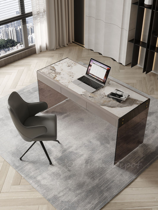 Angelo Sintered Stone Top  Study Desk with Drawers /Steel Legs/Ceramic/ Home Office Desk