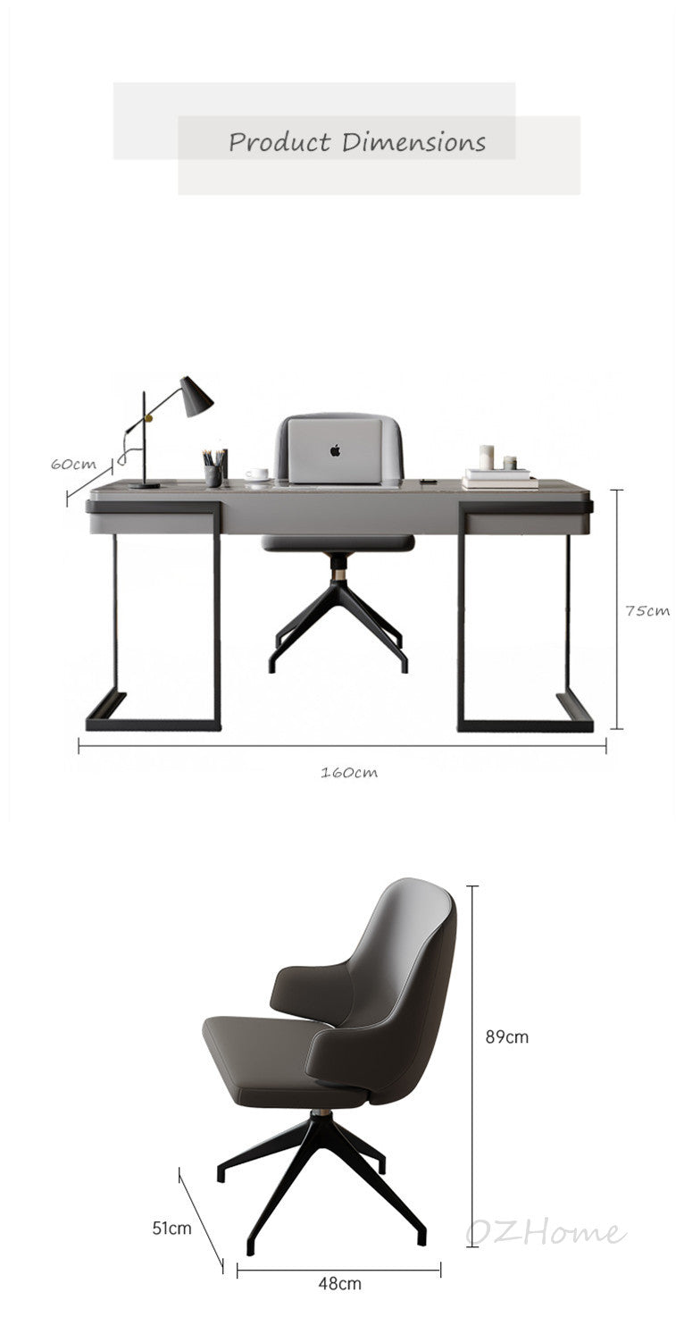 ORSO High Glossy White Marble Patterned Slab Desktop 160cm Desk Office Table | 6012