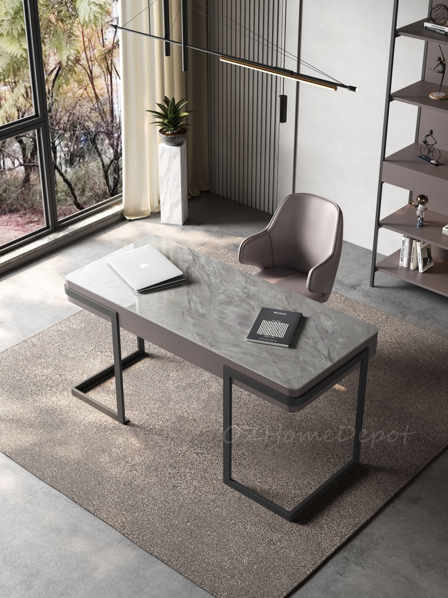 Ezio Sintered Stone Top  Study Desk with Drawers /Steel Legs/Ceramic/ Home Office Desk