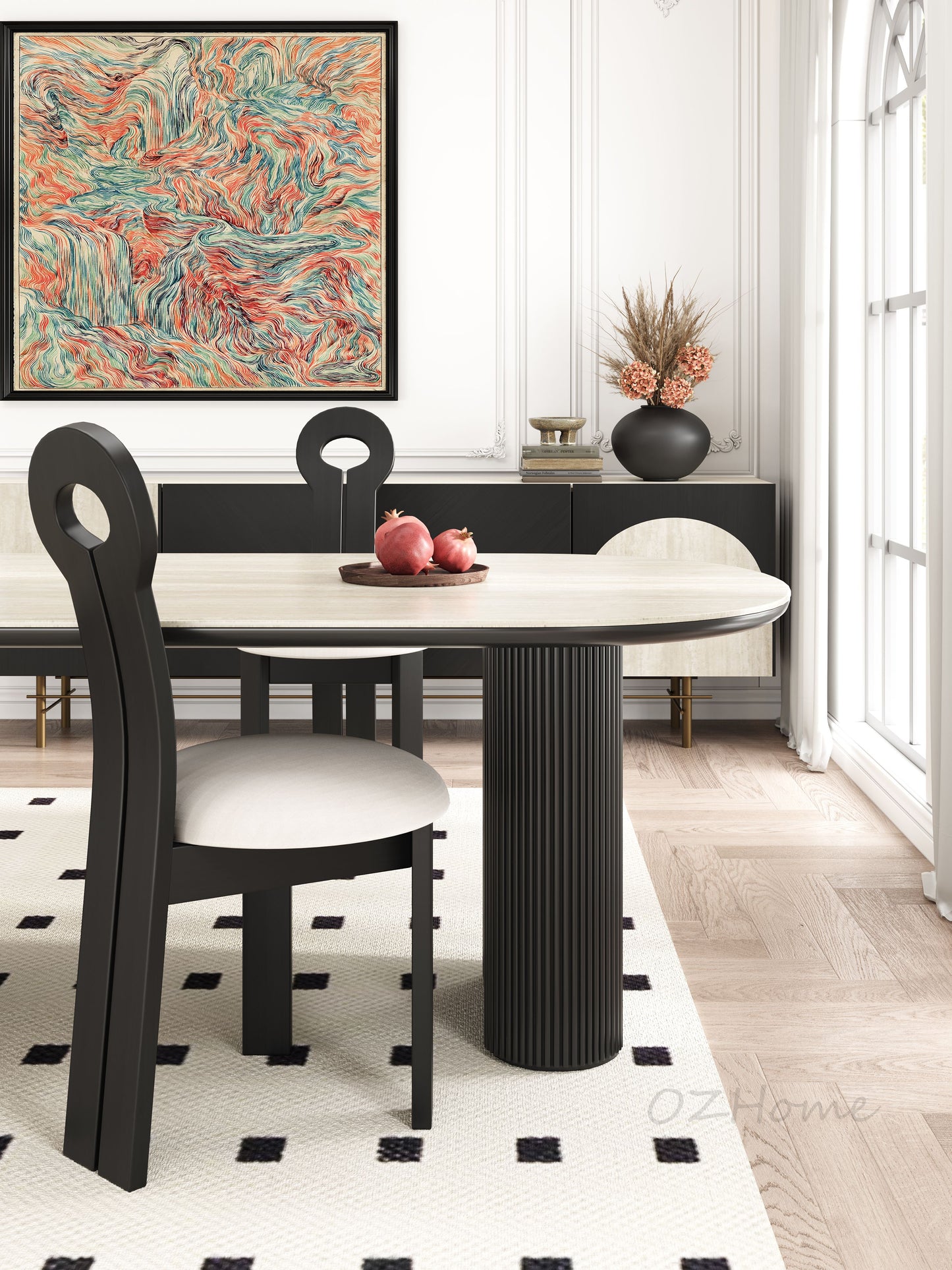 【Pre-order】OPHELIA Gothic Style Black with White Marble-Patterned Sintered Stone Tabletop Oval Dining Table 180cm Customizable | 9095