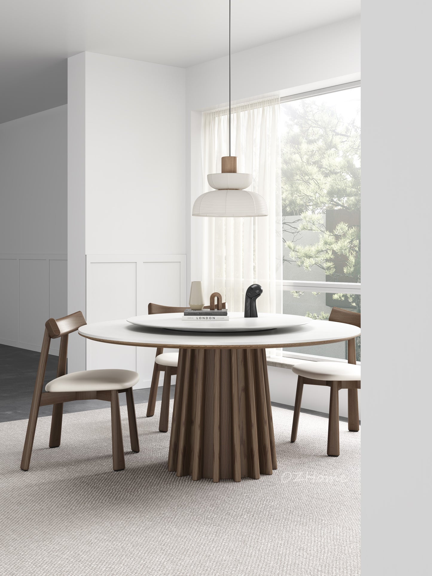 ISABEA 180cm Large Sintered Stone Tabletop with Solid Wood Base, Optional Turntable | Dining Table | Dining Chairs | Set | 9053