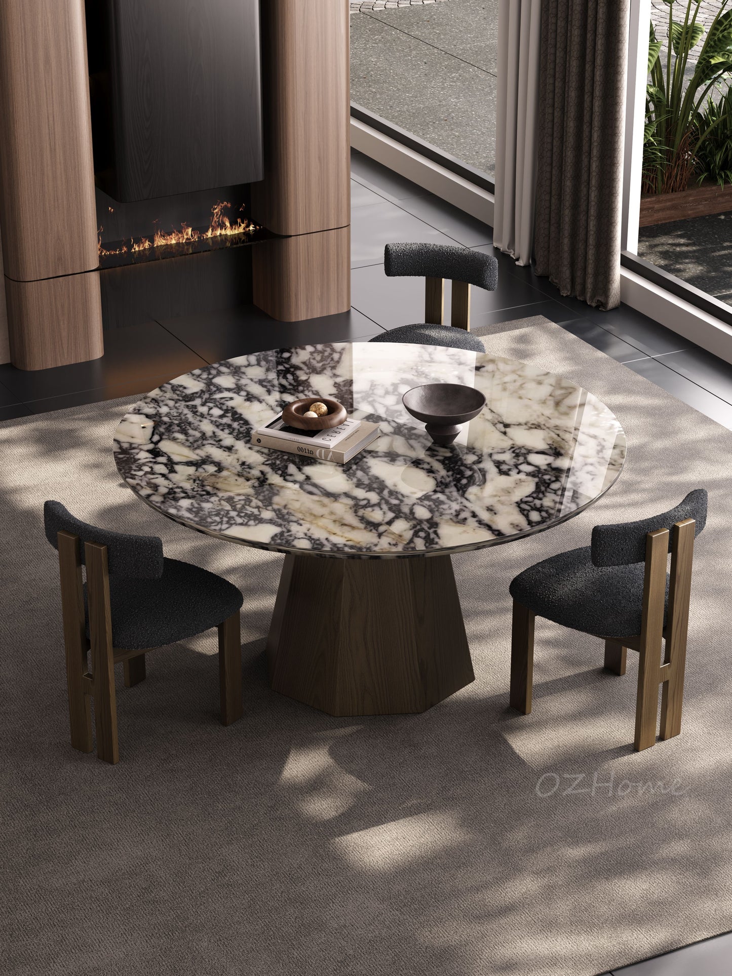 TACITUS Roman Design Luxury Natural Cut Marble Circular Dining Table, 150cm, Customizable | 9053-150